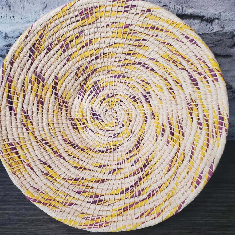 Nayariva African Hand Woven Rope Coil Basket Yellow And Purple Accents Bowl
